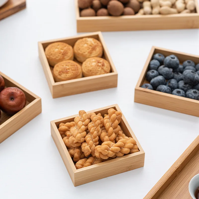 Bamboo Fruit Tray 7 piece set Kitchen Tea Serving Trays with Handle Home Multi-functional Dessert Breakfast Platter