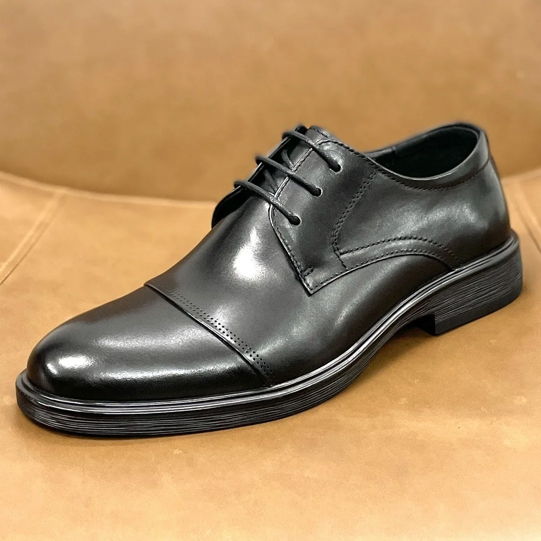 China factory men  genuine leather Shoes  lace up real leather durable  cowhide walking shoes Black Business men footwear