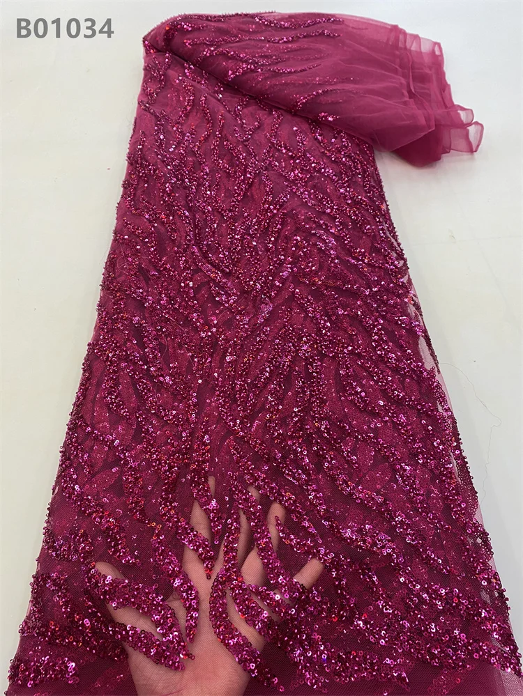 High Selling White Bridal Embroidery Beaded Lace Fabric African Beads Sequin Lace Fabric for Women Dress