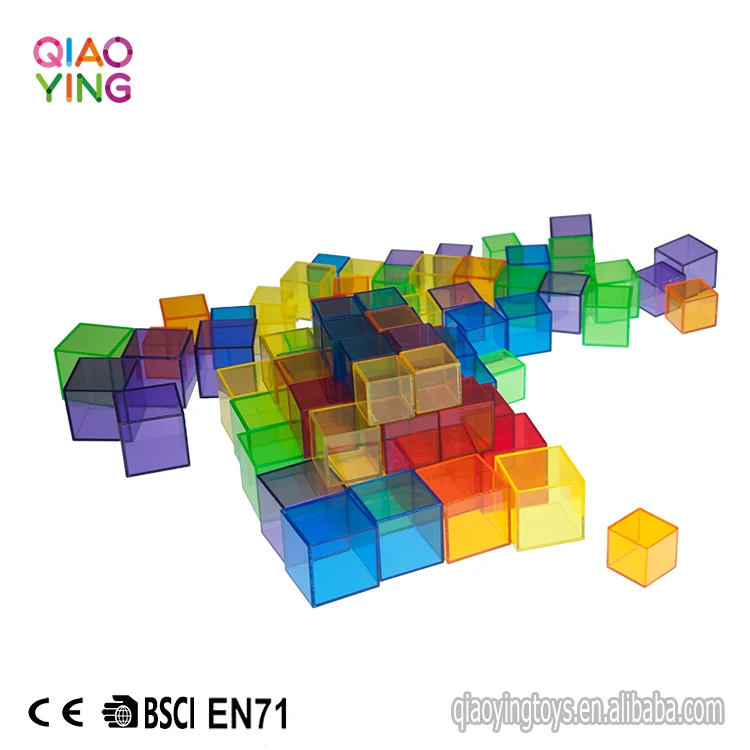 54 Pieces 3-Sze Translucent Plastic  Cube Set Toy In White Box For Kids