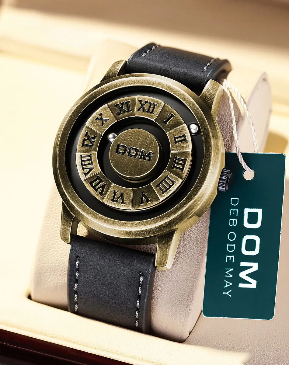 NEW DOM 1345T Design Magnetic Magnet Metal Beads Dial Turntable Ball Men Watch Waterproof rolling pointer magnetic Man Clock