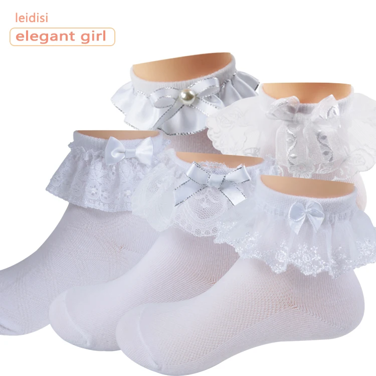 Оптовая продажа с фабрики, кружевные хлопковые носки для девочек, носки с орнаментом, детские белые кружевные носки