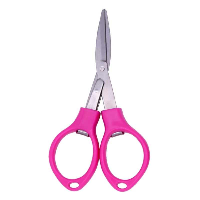 Travel metal material folding feature plastic shear handle small portable fishing scissors