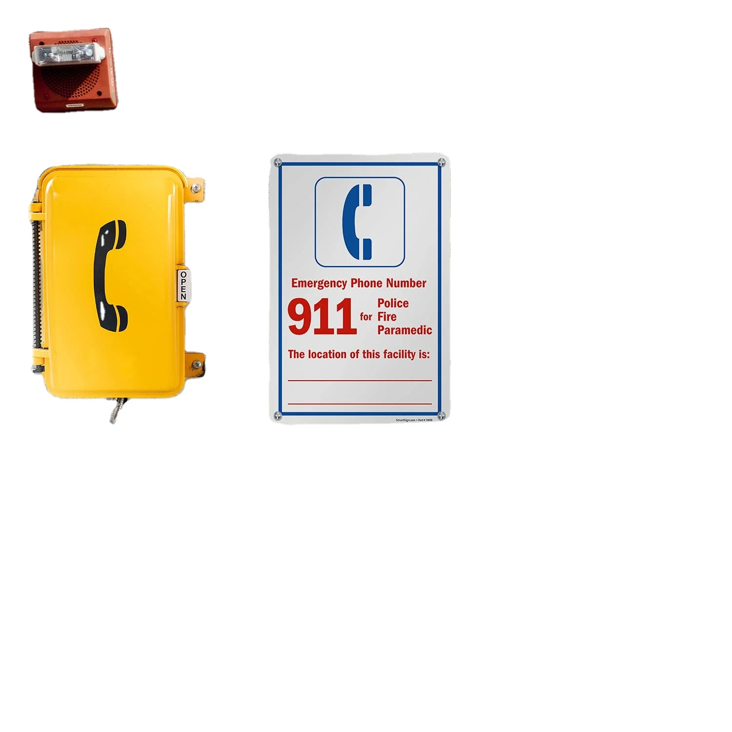 Medical emergency phone number 911- The location of this facility is Signed writing symbol, made of 55 mil high-density sign