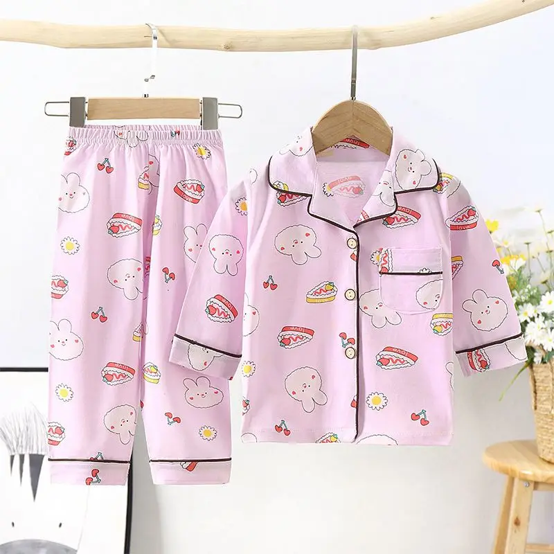 Children 100% Cotton Pajamas 2PCS Set Cartoon Print Girls Sleepwear nightwear Kids Long Sleeve Pajamas Set Boys