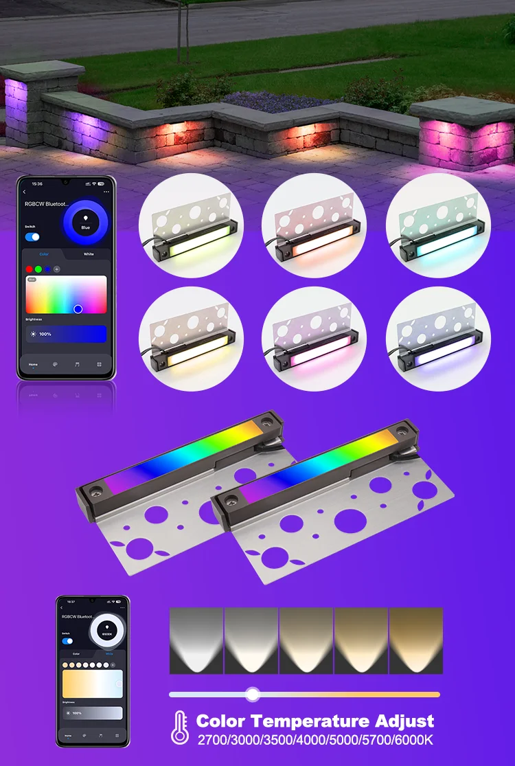 ETL Listed Die-Cast Aluminum Adjustable CCT Rgbw BT Smart Hardscape Lighting Retaining Wall Lights For Landscape Steps