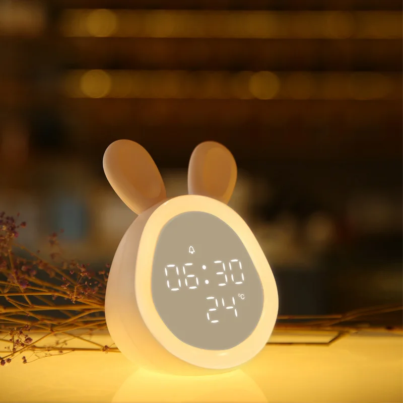 New Cartoon Cute Bunny Time Light Electronic Clock Induction Alarm Clock Small Night Lamp Alarm Clock