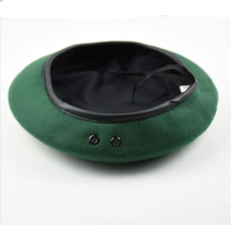 Wholesale green color navy blue custom logo cap breathable wool green french hat beret for men