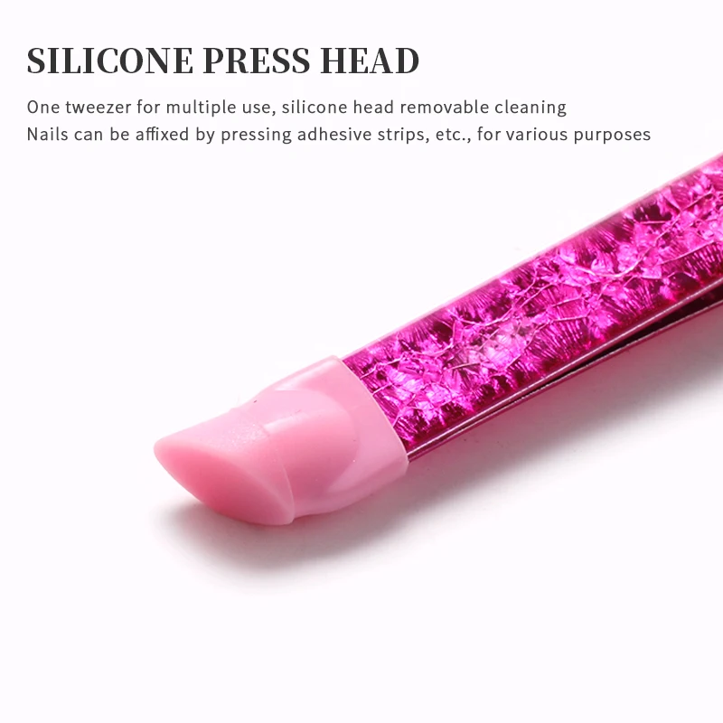 Stainless Steel Double 2 Head Nail Tweezers with Silicone Pressing 3D Sticker Rhinestones Picker Metal Nails Tool