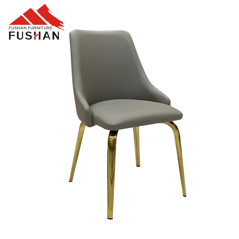Hot Sale Home Furniture Dining Room Chair Restaurant   Metal Steel Frame PU Leather  Chairs With Gold Leg