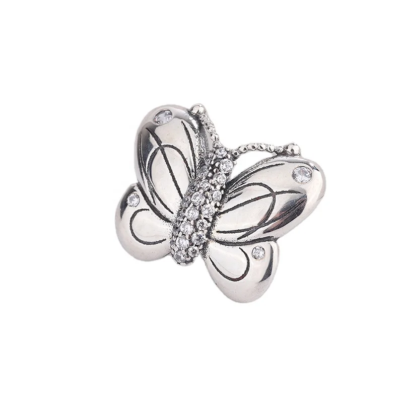 
real silver jewelry fashion beautiful cubic zirconia beads butterfly charms for jewelry making 