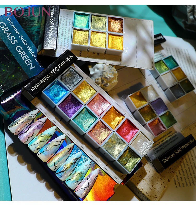 Solid pearlescent watercolor paint nail art