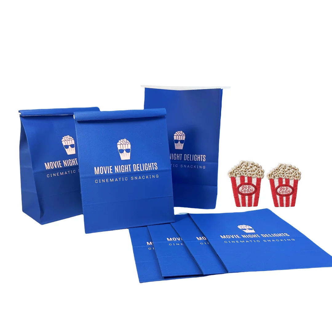 Custom Logo Printed Candy Bread Tin tie Popcorn Snack Paper Bag Takeout Chips Pop Corn Food Packaging Bags Accept