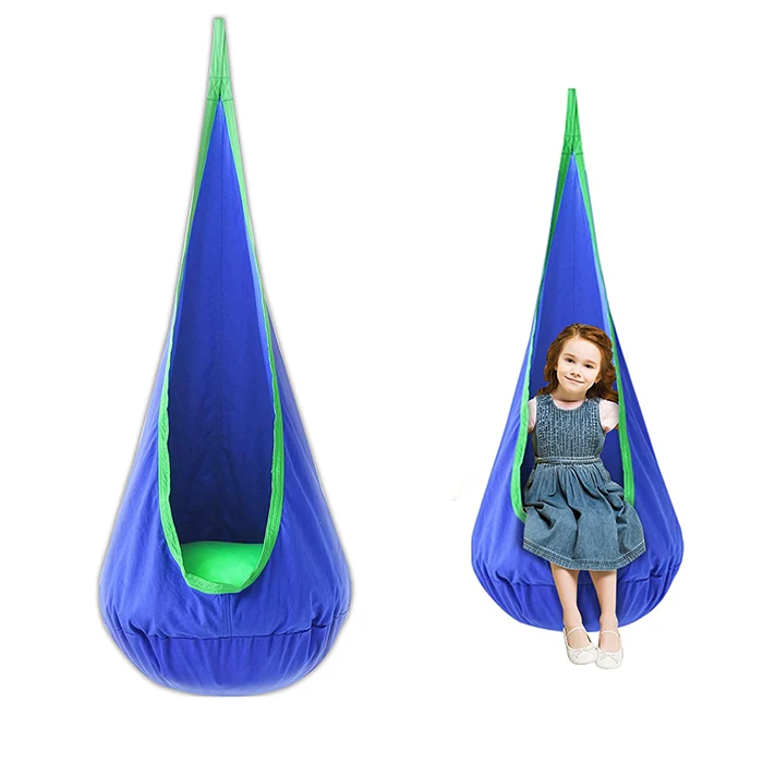 Kids Swing Pod Chair 100% Cotton Hammock Pod with Durable Air Cushion for Child, Hanging Seat Nook Tent Strong Hammock Nest
