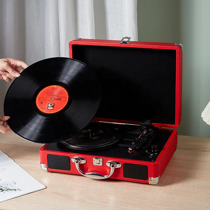 Portable 3-Speed Record Player Turntable With Stereo Speakers Lp Fm Stereo Radio Vintage Vinyl Record Player
