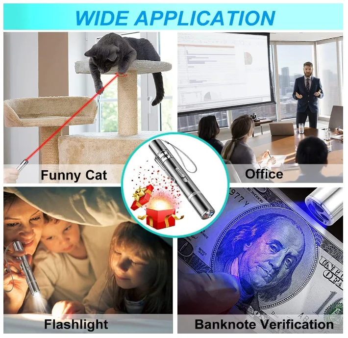 Kingtale Cat Toy Laser Pointer with 5 Patterns USB Recharge Laser Long Range and 3 Modes Training Chaser Interactive Toy