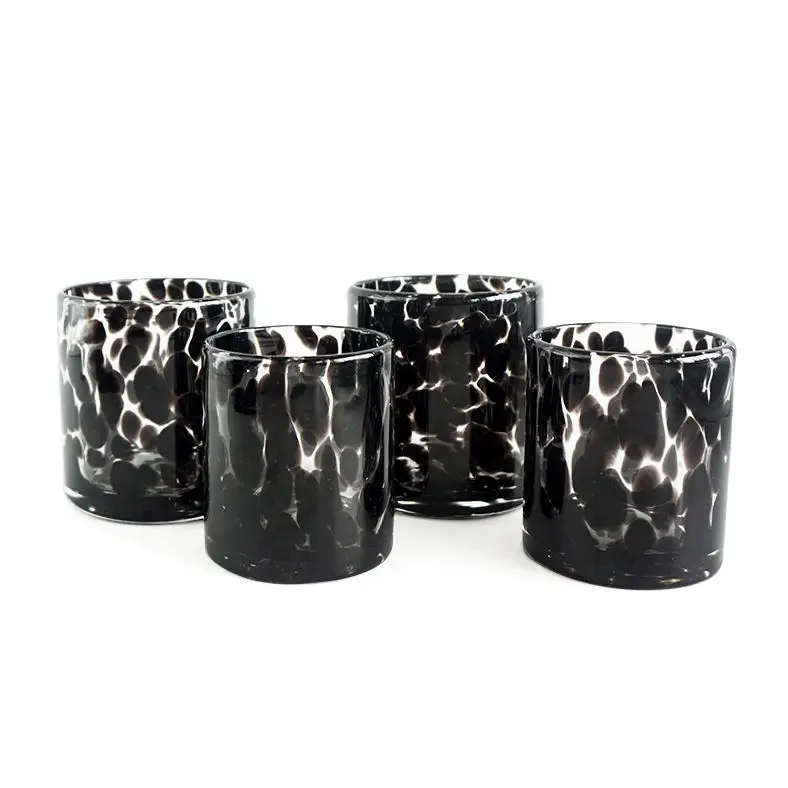 Custom Colorful Amber Black white Luxury Unique Candle Jar Empty Glass Cylinder Handmade Clear Leopard Print jar for candles