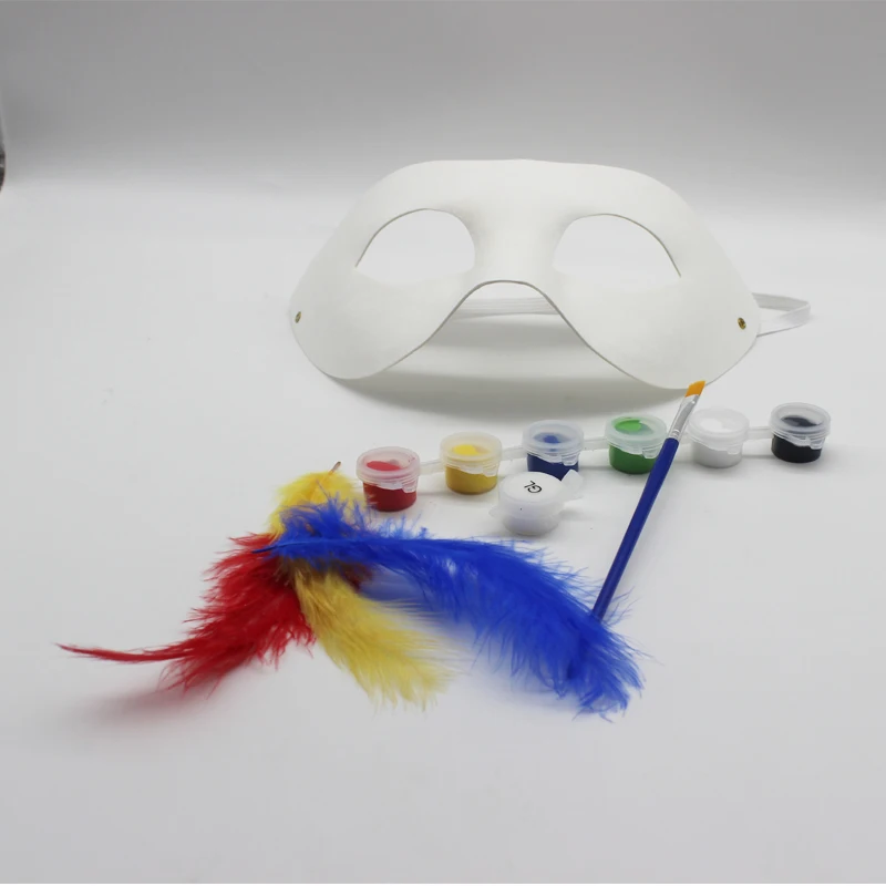 Excellent Quality DIY Painting Face Masks plus Feather and 6 Colors Acrylic Paints for All Ages Halloween Masquerade Party