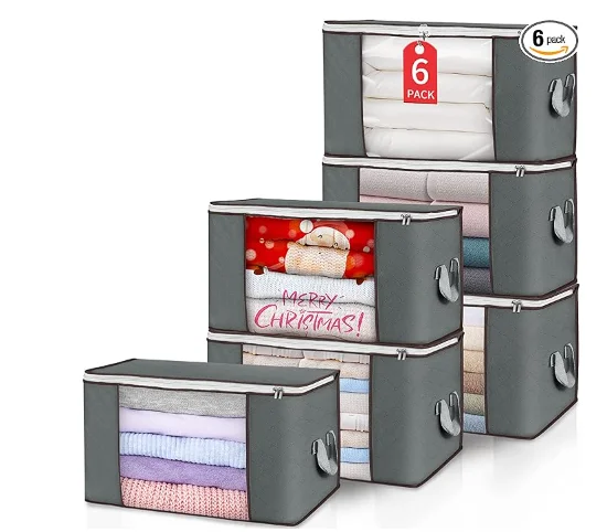 90L Large Durable Gray Foldable Clothing Bed Sheets Pillows  Toys Organizers Storage Container