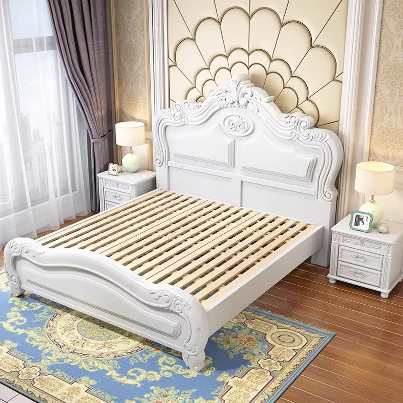 Custom Classical European-style bed solid wooden double king size bed master bedroom home furniture set
