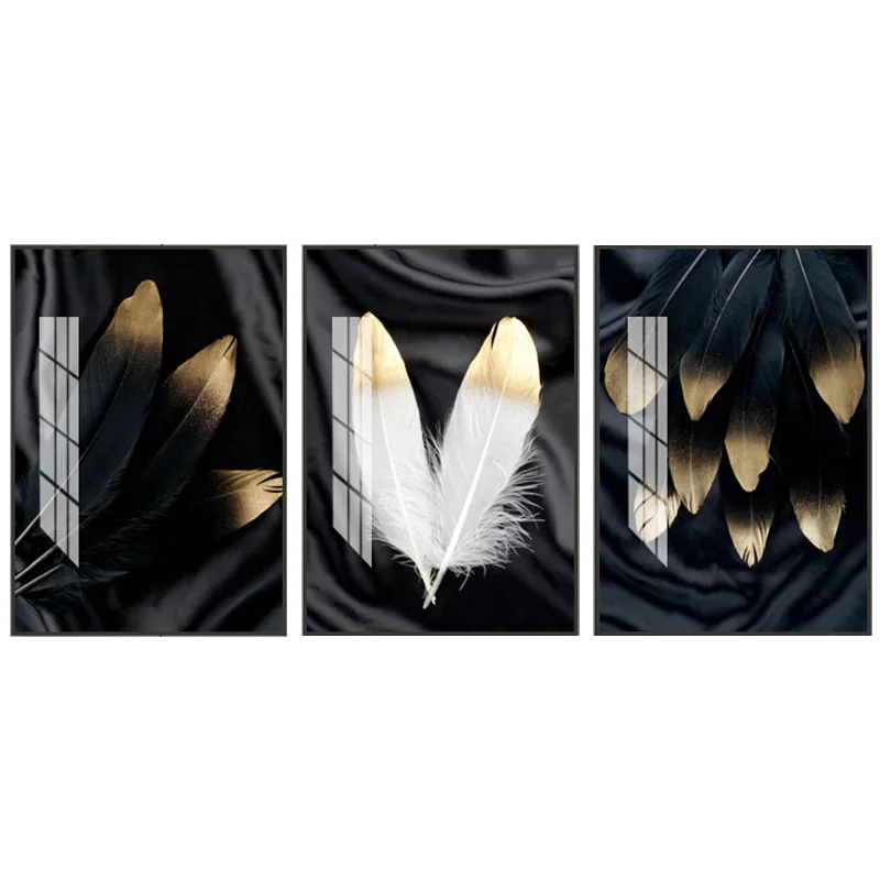 New product factory selling black and white feather book crystal porcelain decorative painting wall art painting