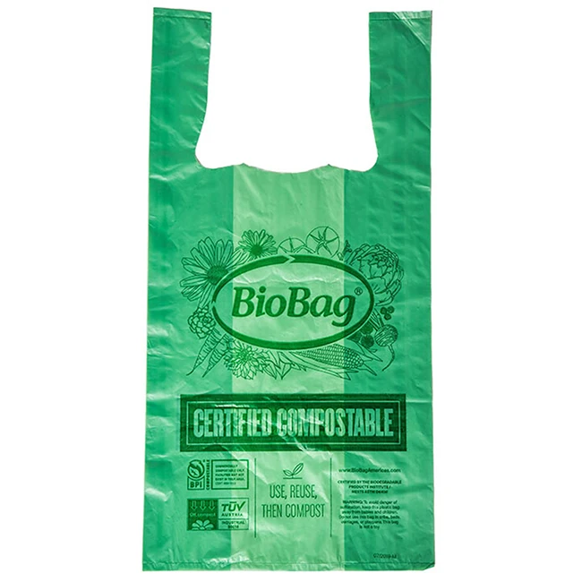 compost 100% Corn starch biodegradable T-shirt bag vest bag compostable shopping bag for grocery