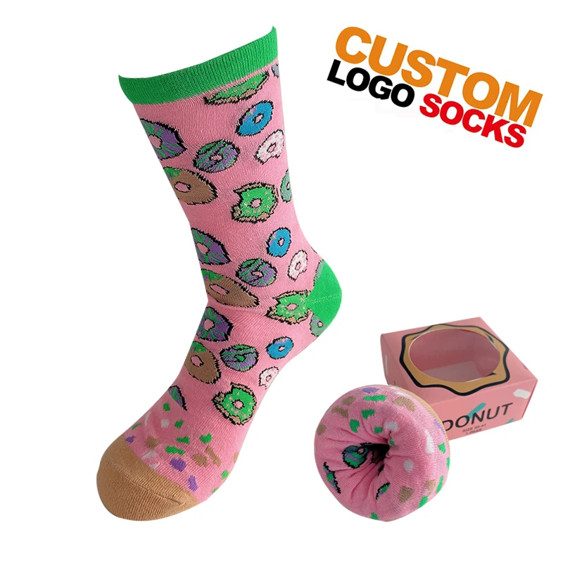 Custom logo socks wholesale fashion socks women men dress funny cute cutton donut socks