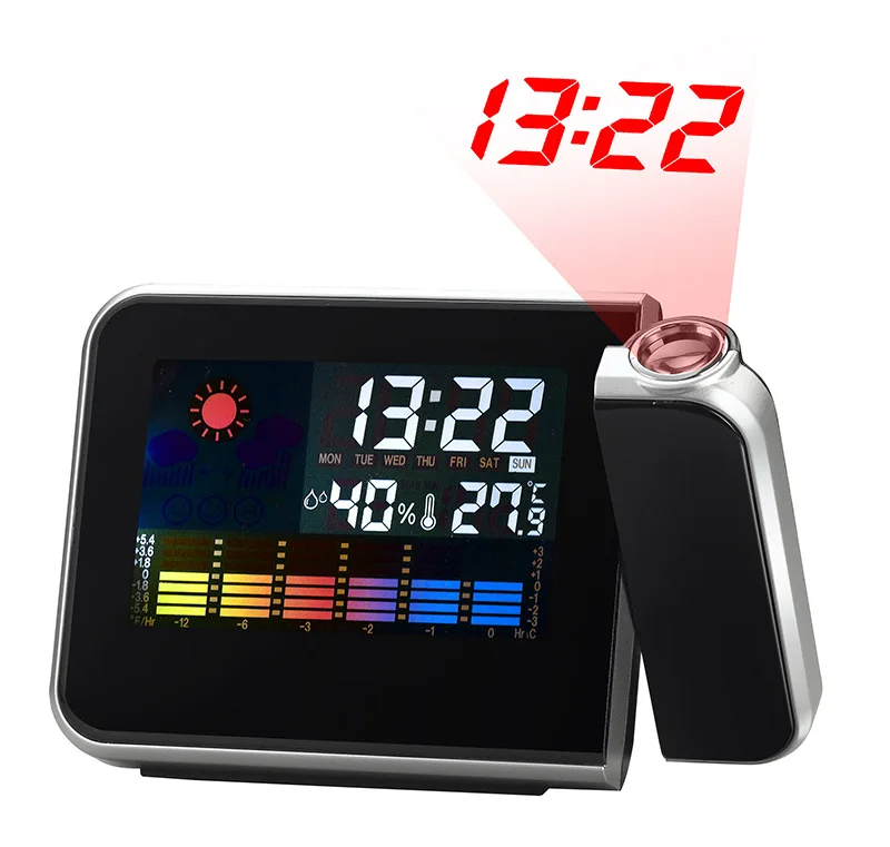 KH-CL002 Projection Time Digital Weather Forecast LCD Display Projector Color Screen Calendar Snooze Alarm Clock