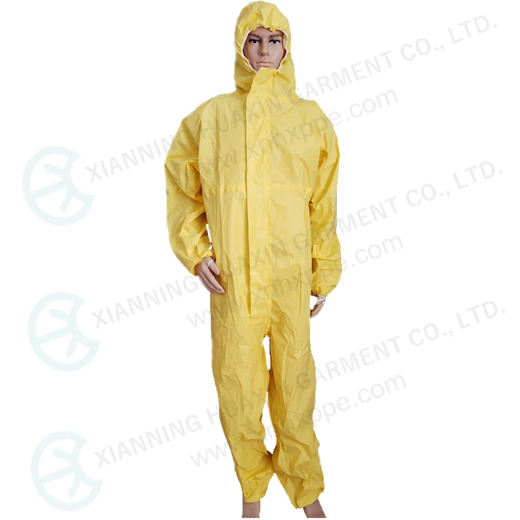 Yellow hazardous chemical resistant suit