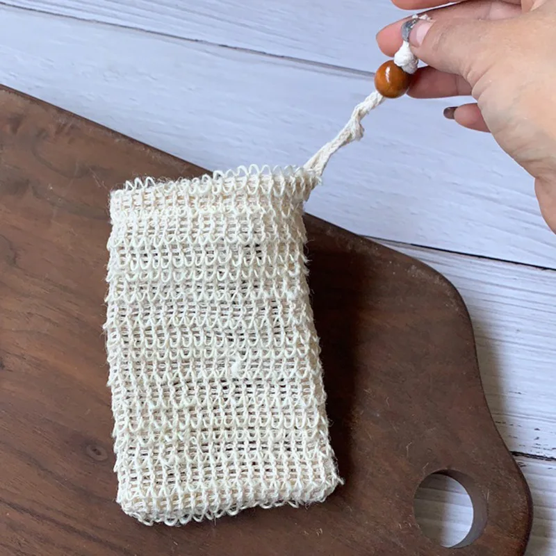 Sisal Soap Saver Pouch with Drawstring Exfoliating Bar Holder Hand Made Soap Mesh Bag Soap Saver for Shower
