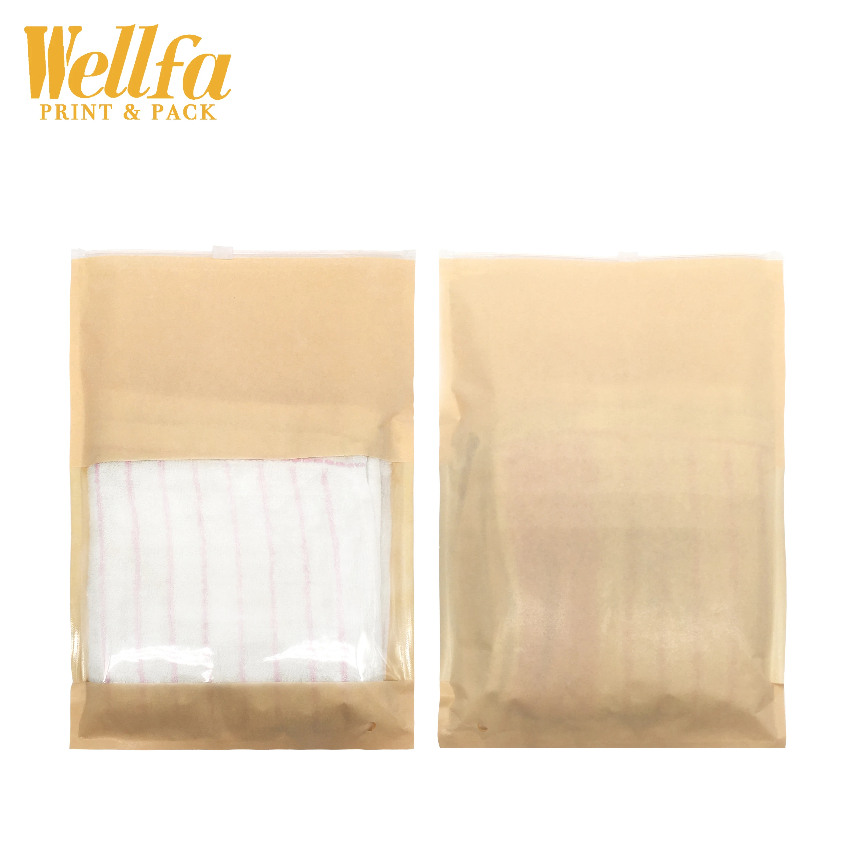Factory Custom Printing Plastic Kraft Paper Clothing Frosted Zip Log Bag With Glossy Window