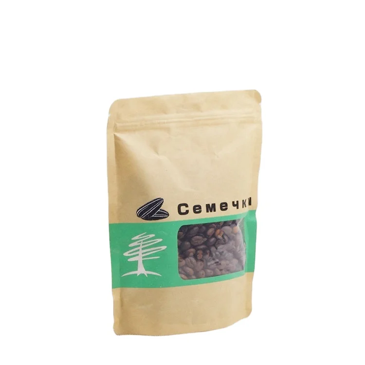 kraft paper packaging bags with window for sunflower seed standup pouches food packing