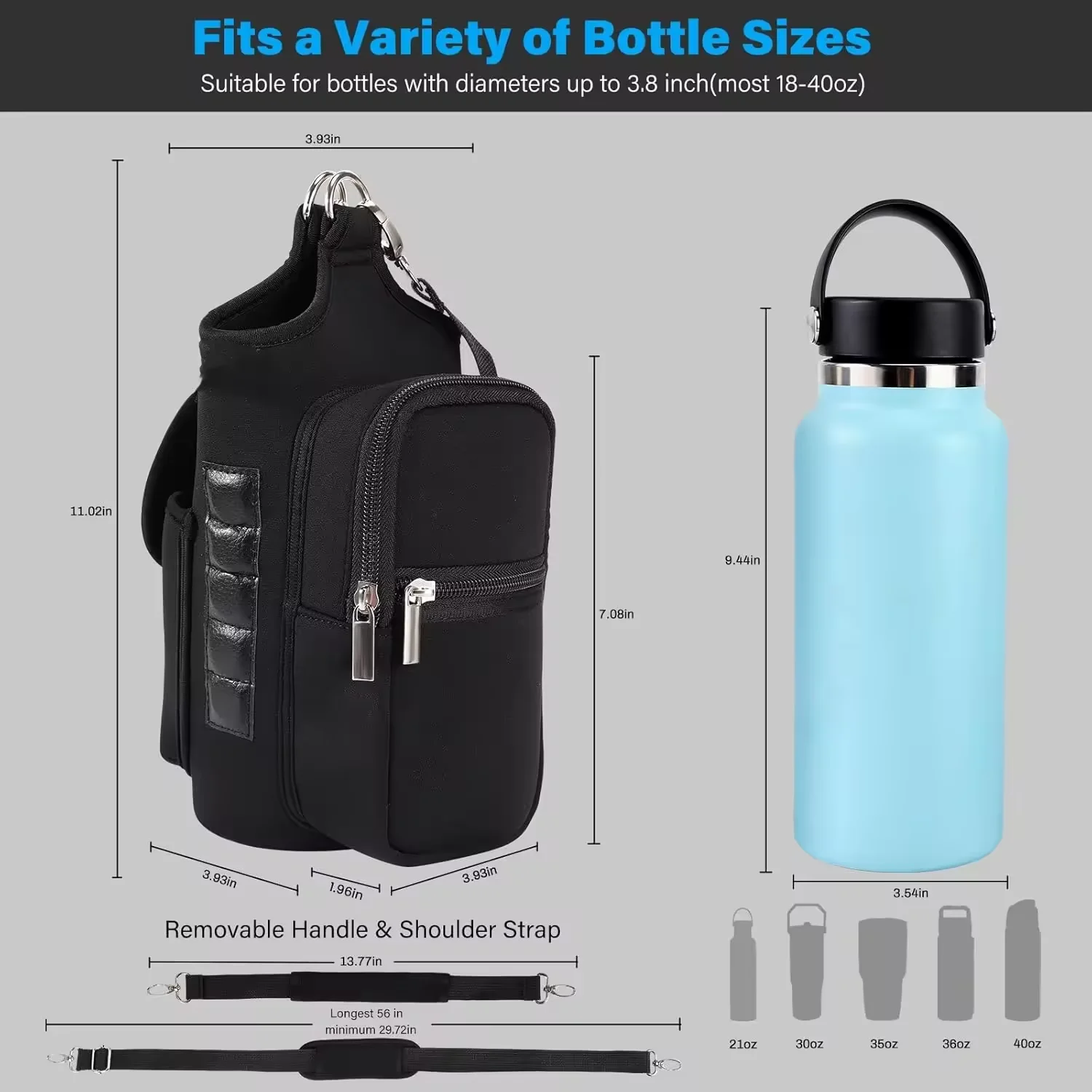 Custom Wholesale 5 Built-in Magnetic Gym Bag Waterproof Multifunctional Water Bottle Holder with Phone Pockets for Men Women