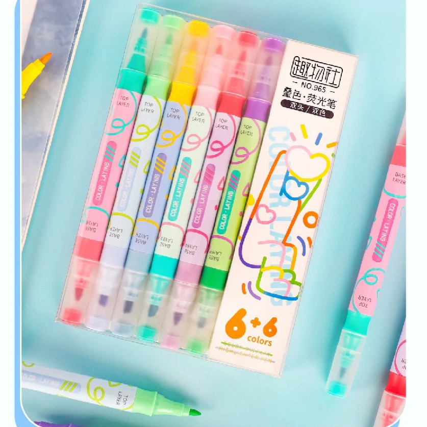Double-head color-layering highlighter Stackable colors can be painted with Kawaii flash color-changing marker highlighter