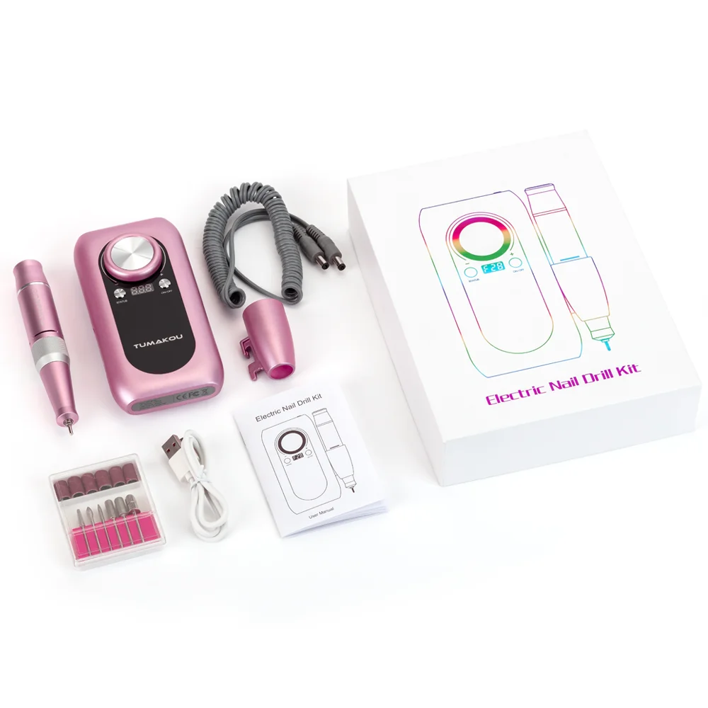 Профессиональная электрическая дрель для ногтей TUMAKOU, пилка для ногтей для маникюра с 6 фрезами для ногтей, низкий уровень шума, вибрация