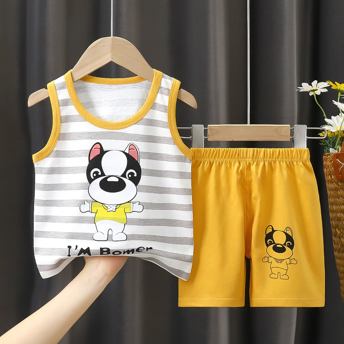 Children Summer Pure Cotton New Sleeveless Boys Summer Vest Pants Set Clothes Suit