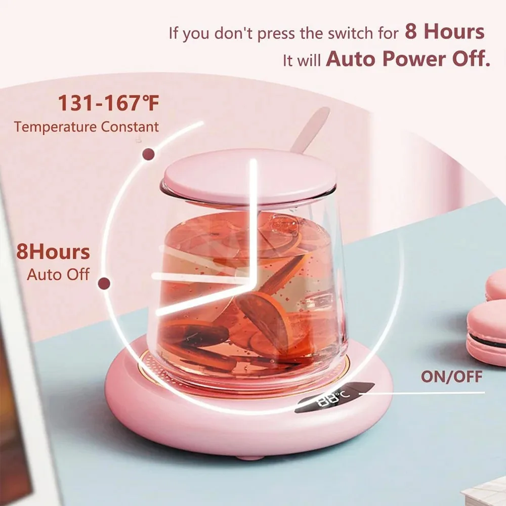 USB Cup Warmer Mini Portable Coffee Mug Heating Coaster Smart Digital Display Thermostatic Adjustment Timing Heater for Milk Tea