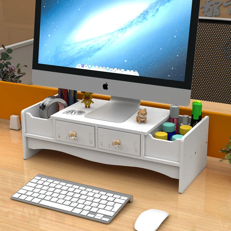 Computer Booster Stand with Drawer for Monitor & Laptop Desktop Office Desk Screen Storage Organizer