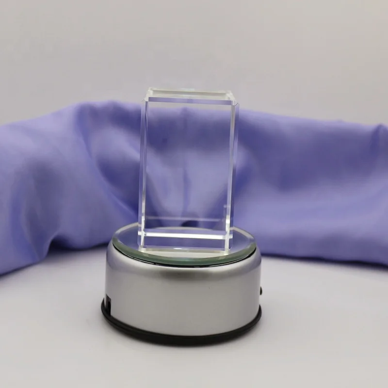Factory Supply Blank Crystal Glass Cube with Rotatable LED Base for Custom Engraving Gifts