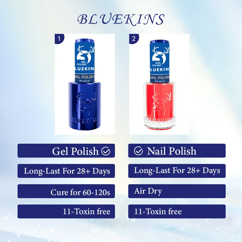 BLUEKINS HEMA  FREE 2 in 1 matching colors kit nail polish gel polish Soak Off UV Gel Polish For Nail Art Supplies Salon