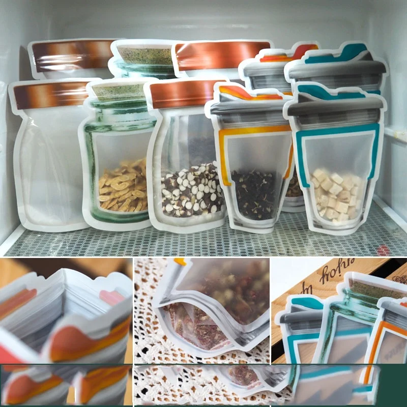 Multi Design Plastic Resealable Ziplock Bottle Shaped Stand Up Pouch Packaging Doypack Food Snack Storage Mason Jar Zipper Bag