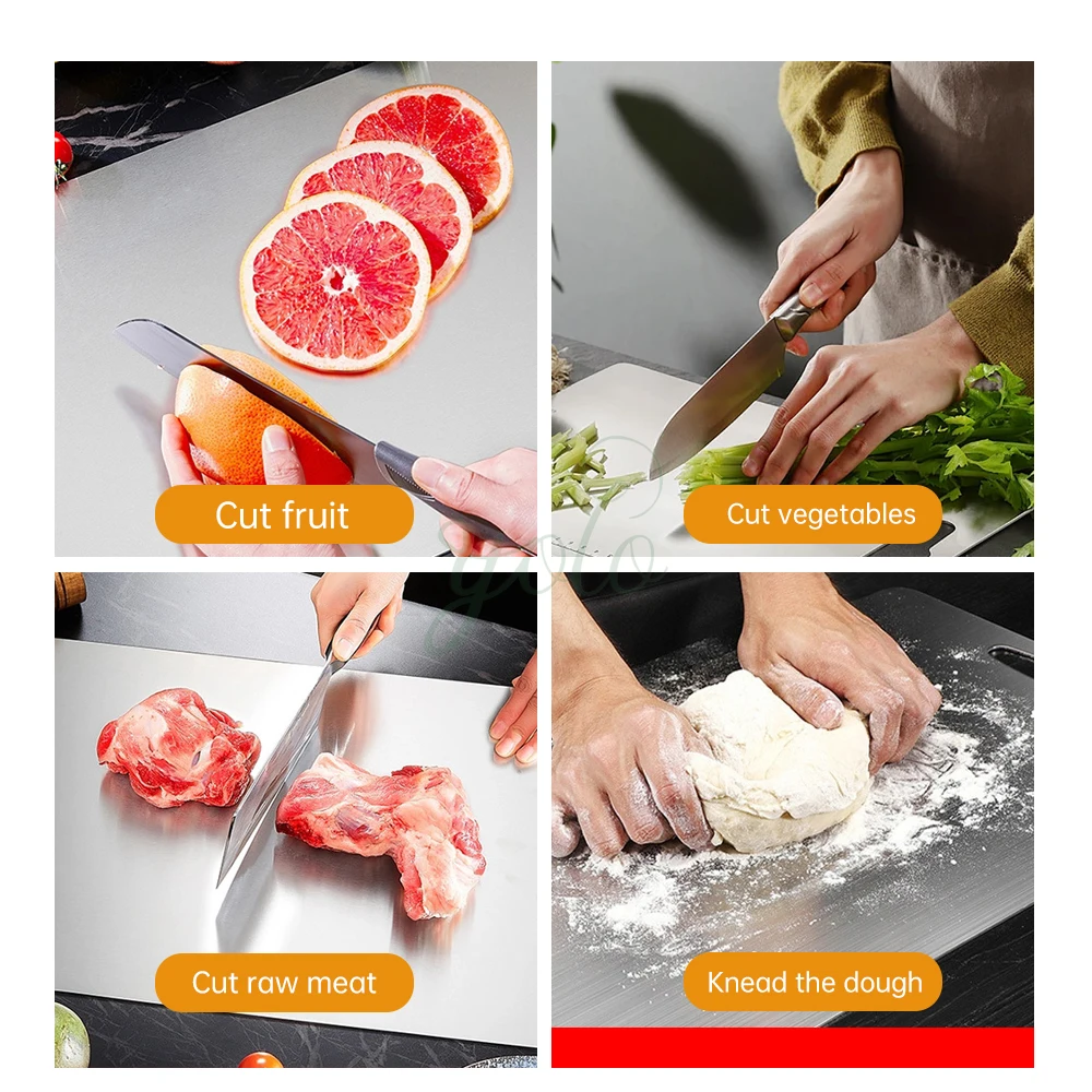 double sides Dishwasher Safe Non Moldy FoodGrade Metal Chopping Block 316 Stainless Steel Titanium Cutting Board set for Kitchen