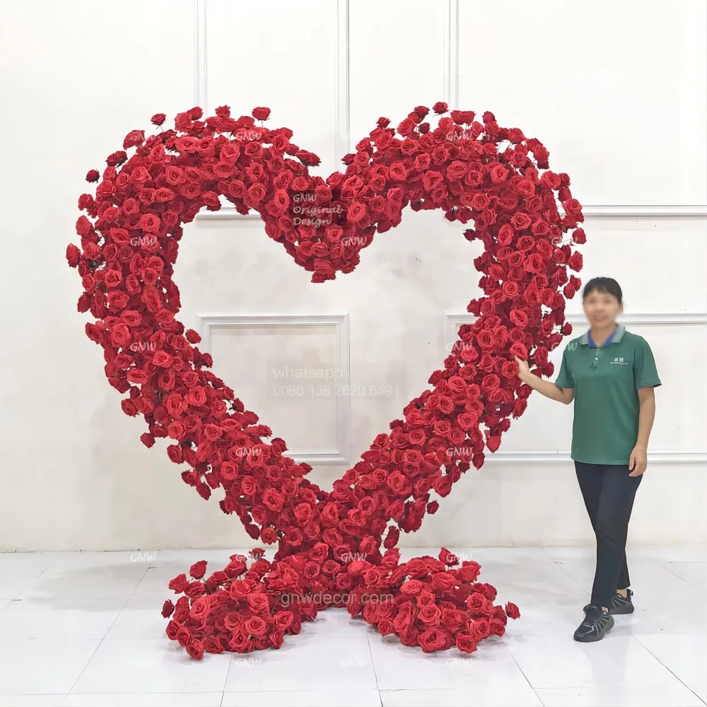 GNW Customization Artificial Red Rose Wedding Arch Decorative Flower Backdrop For  Party Decoration Arch
