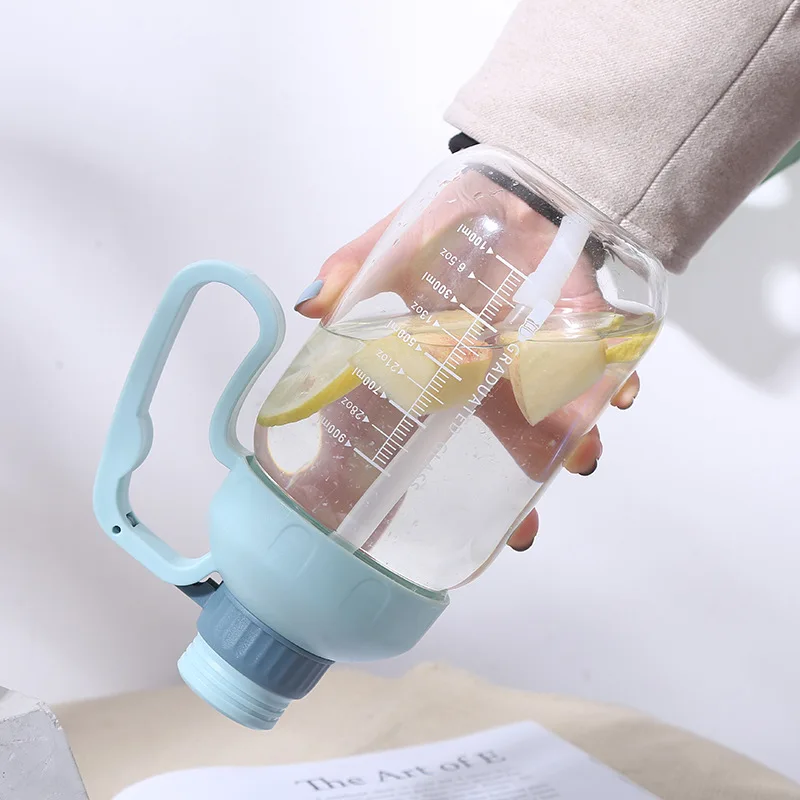 32oz 1L 1.5L Motivational Borosilicate Glass Water Bottle Sports with Handle Straw Measurement Scale for Hot or Cold Beverages