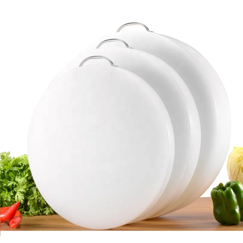 Food grade PE white round plastic cutting board cut meat chop bone board customized