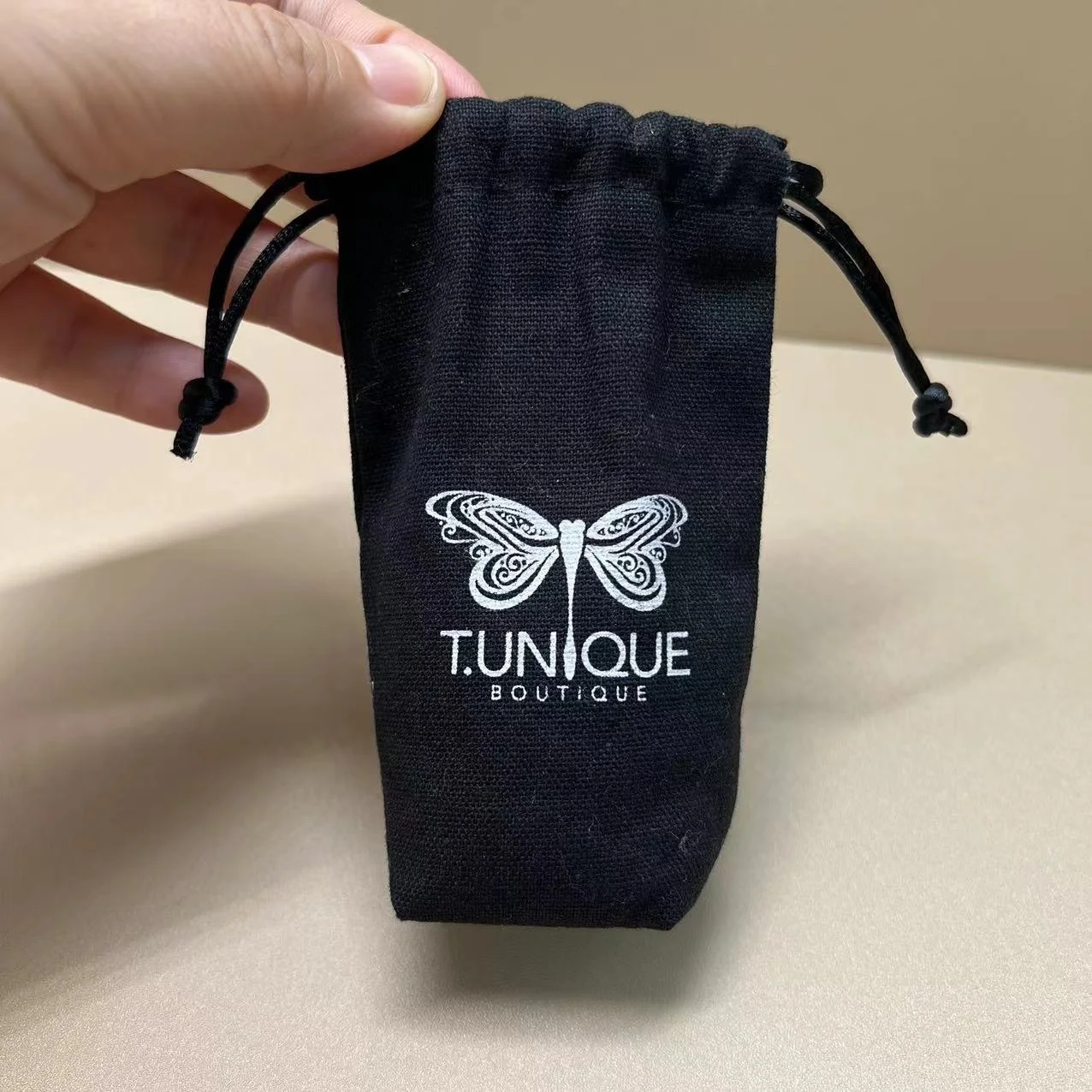 Wholesale Customization Black Jewelry Packing Fabric Logo Print Drawstring Bag Cotton Drawstring Bag Small Drawstring Pouch Bag