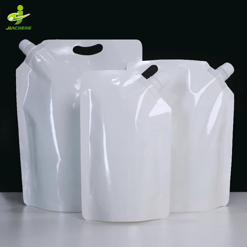 500ml 1L 2L Laminated Plastic Packaging Stand Up Leak Proof Refillable Detergent Milky White Liquid Spout Pouch With Handle