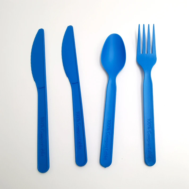 fancy custom  plastic biodegradable PLA disposable knife fork spoon flatware cutlery set