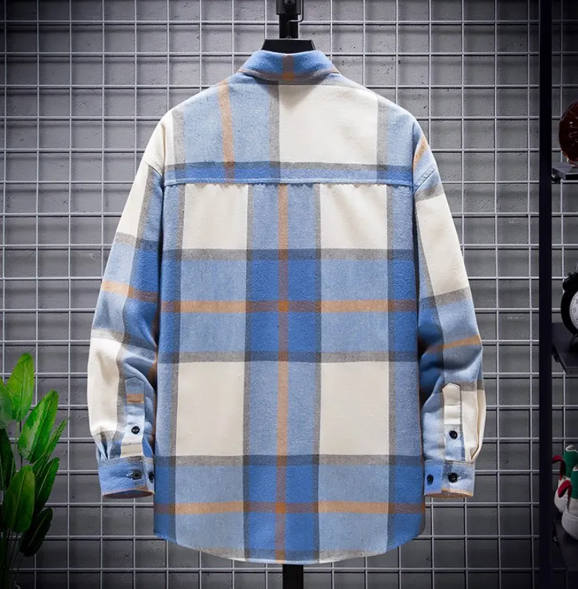 FanLi  Checked Basic Flannel Shirt Custom Shirts For Men Casual Oversized Fit Button Up Long Sleeve Shirt