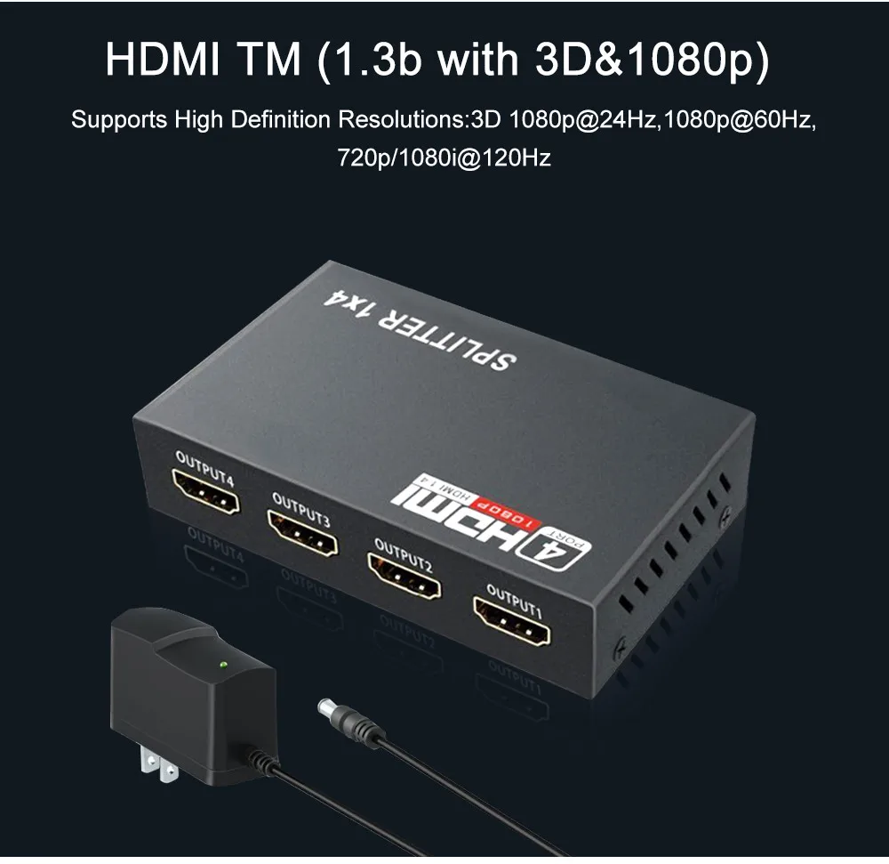 Cheap OEM 1 x 4 4 Output HDMI Splitter 1x4 4 Ports Full HD 1080P 3D Converter Adapter Box